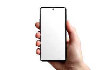 Hand holding a modern smartphone with a blank white screen (3)