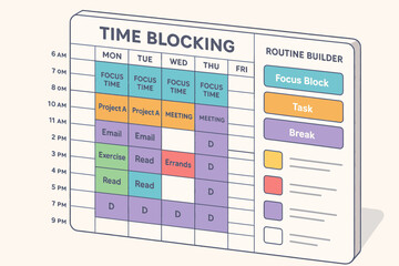 3d time blocking schedule for routine planning and task management