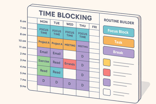 3d time blocking schedule for routine planning and task management