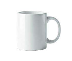 A plain white ceramic mug with a handle, isolated on black