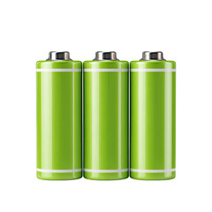 Three green cylindrical batteries with white bands against black