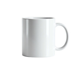 Plain white ceramic mug with handle, isolated on black
