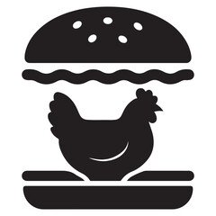 Chicken Burger Fast Food Meal Black Silhouette Icon