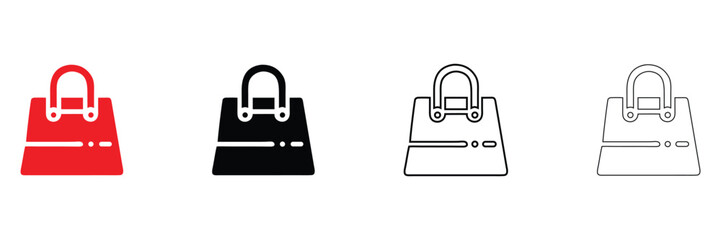 shopping bag vector icon set, e commerce online shopping bag vector, silhouette and line art illustration