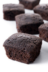 Homemade chocolate brownies isolated on white background