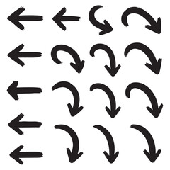 Black Hand Drawn Arrow Set Directional Brush Stroke Icons