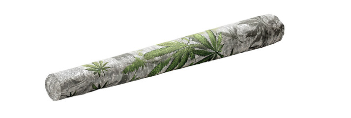 A cylindrical object wrapped in paper with green leaf patterns