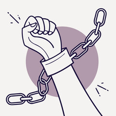 Fist breaking free from chains symbolizing liberation and overcoming oppression
