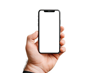 Hand holding a modern smartphone with a blank white screen (10)