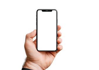 Hand holding a modern smartphone with a blank white screen (10)