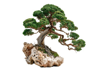 Majestic ancient bonsai tree on rugged rocky terrain, artfully sculpted