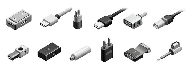 Assortment of electronic adapters, connectors, and plugs