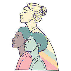 Diverse group of women with eyes closed in profile representing unity and inner peace