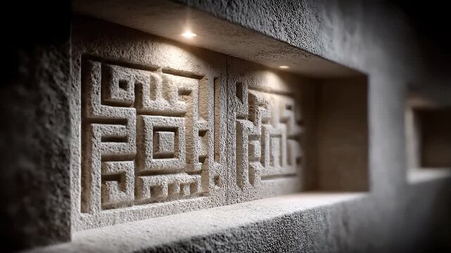 Solemn Islamic Stone Carving Art and Cultural Presentation