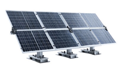 Array of photovoltaic panels on metal supports, angled