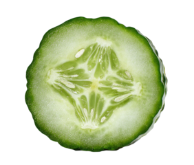 Cross-section of a fresh, vibrant green cucumber with visible seeds