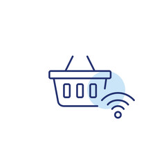 Shopping basket and wi-fi symbol. E-commerce, online app. Pixel perfect, editable stroke vector icon
