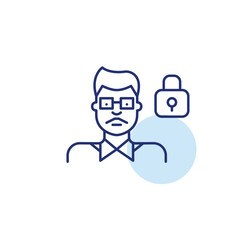 Indian man and lock. Identity protection. Safeguarding user personal information and credentials. Pixel perfect, editable stroke vector icon