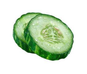 Two fresh green cucumber slices on a black background