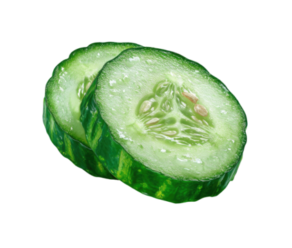 Two fresh green cucumber slices on a black background