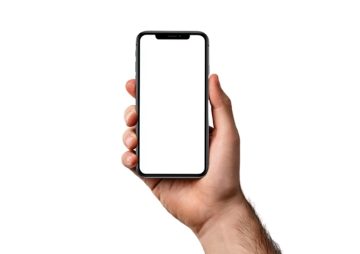 Hand holding a modern smartphone with a blank white screen (8)
