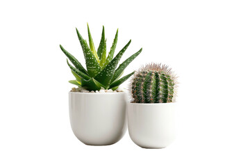 Two potted succulents on a black background, one aloe, one cactus