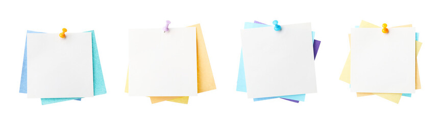 Many empty paper notes isolated on white, set