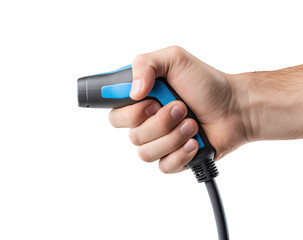 Hand holding an electric vehicle charging connector