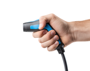 Hand holding an electric vehicle charging connector
