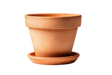 A terracotta planter with its saucer sits against a dark background