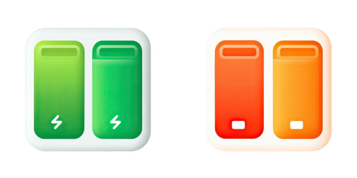 Two pairs of colorful switches, one green, one orange, with indicators