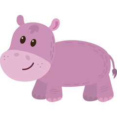 Cute Cartoon Hippopotamus Isolated on Transparent Background Vector Illustration