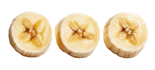 Three sliced bananas in a row