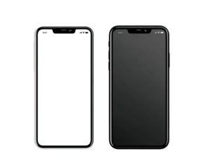 Two modern smartphones, one white, one black