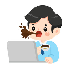 Cartoon Businessman Spitting Out Coffee Illustration