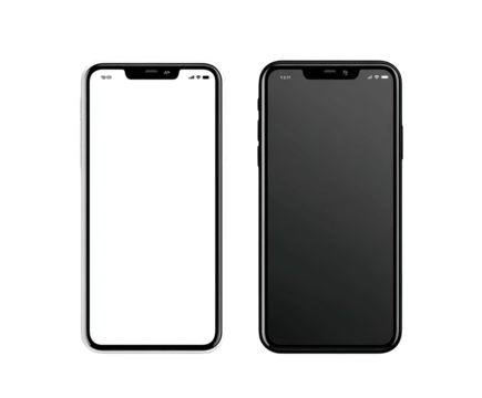 Two modern smartphones, one white, one black