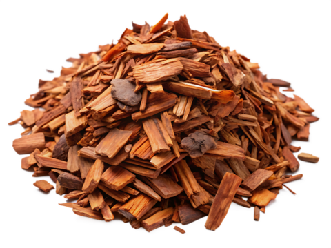 A Pile of Aromatic Cedar Bark Chips isolated on white  background ,PNG. AI Generated