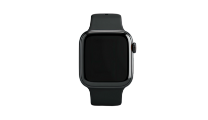 Sleek, modern smartwatch with a dark band, displayed on black