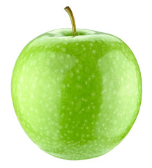 Granny Smith Green Apple isolated on a transparent background. Full depth of field. PNG.