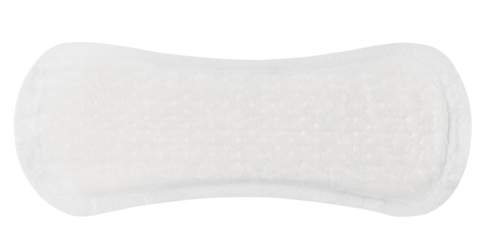 Menstrual pad isolated on a transparent background. Completely in focus. Top view. PNG.