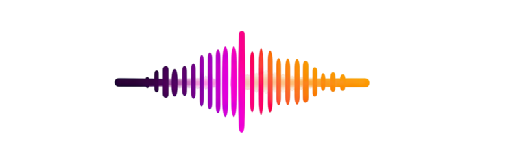 Colorful audio waveform, center peak, digital sound visualization