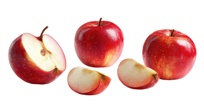 Red apples, one sliced, with two wedges on black background