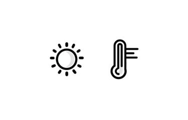 Simple graphic of a white circle next to a white thermometer