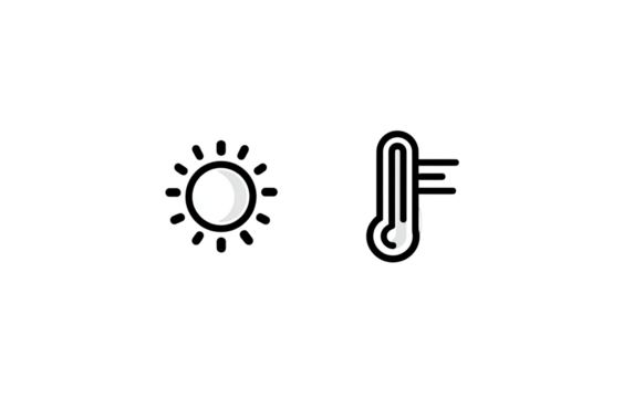 Simple graphic of a white circle next to a white thermometer