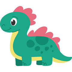 Cute Teal Green Dinosaur with Pink Spikes and Yellow Belly Standing Isolated on a White Background