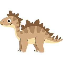 Cute cartoon stegosaurus dinosaur illustration with brown spikes and stripes against a clean white background perfect for educational or playful designs