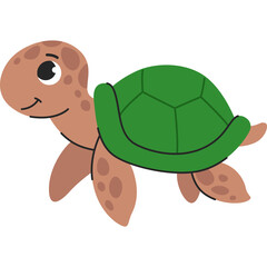 Cute Cartoon Turtle With Green Shell And Brown Body In A Playful Pose Isolated On White Background