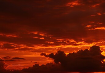 A vast, dramatic sky painted with deep reddish-brown and fiery orange hues, resembling oxidized metal. Cloudy formations create an intense, moody atmosphere ,brown ,sunrise ,glowing