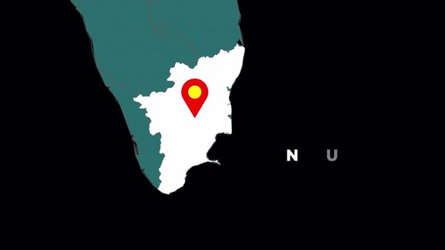 Tamilnadu Map Animated Video. Maharashtra Location Highlighted on India Map with Transparent Background in Video Format. Map Animation Video