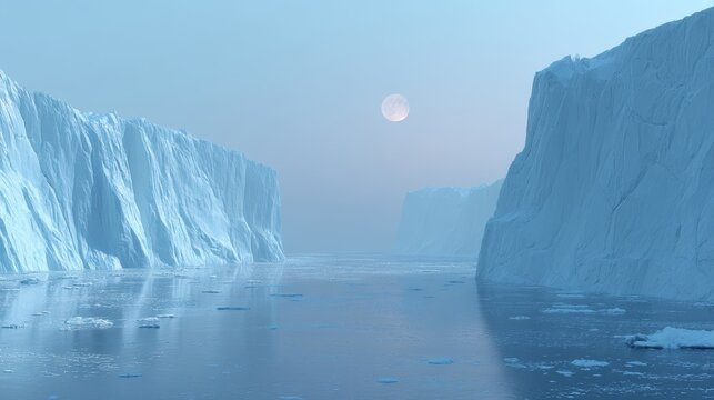 Arctic Icebergs and Moonscape. Serene Polar Landscape with Ice Formations - Powered by Adobe